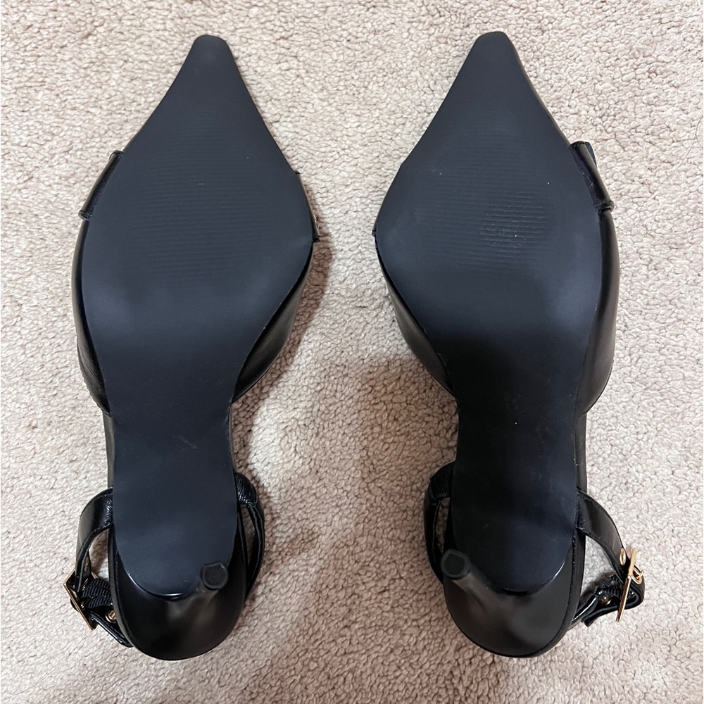 Steve Madden Black Pointed Toe Slingback Heels with Gold Buckle Detail - Picture 7 of 7